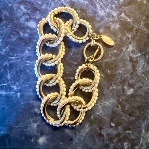 Vintage Signed Ann Taylor Gold Tone and Faux Pearl Bracelet Art Deco Revival
